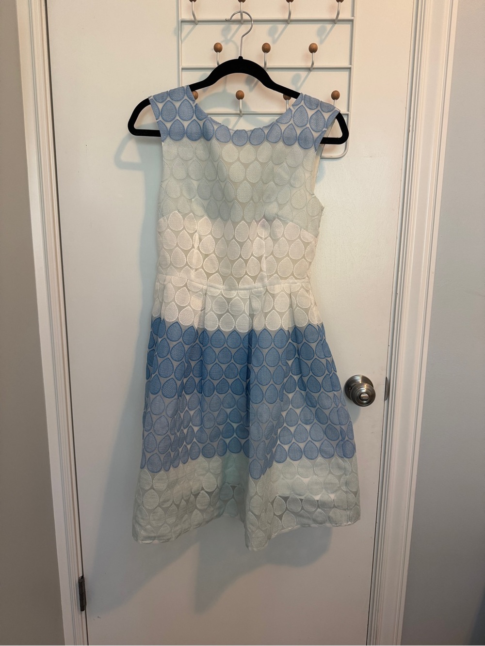Sleeveless Blue and White Fit-and-Flare Formal Dress